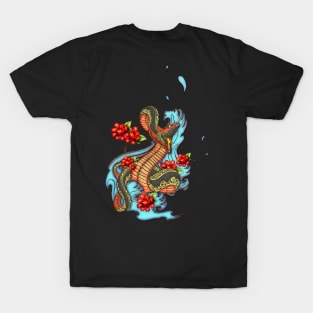 Colorful angry snake with flowers T-Shirt